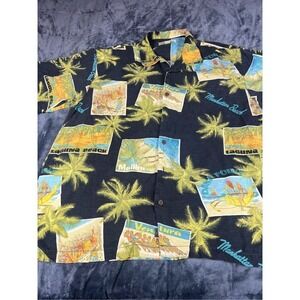 Tommy Bahama men's 100% silk all over print short sleeve button-down shirt Sz XL
